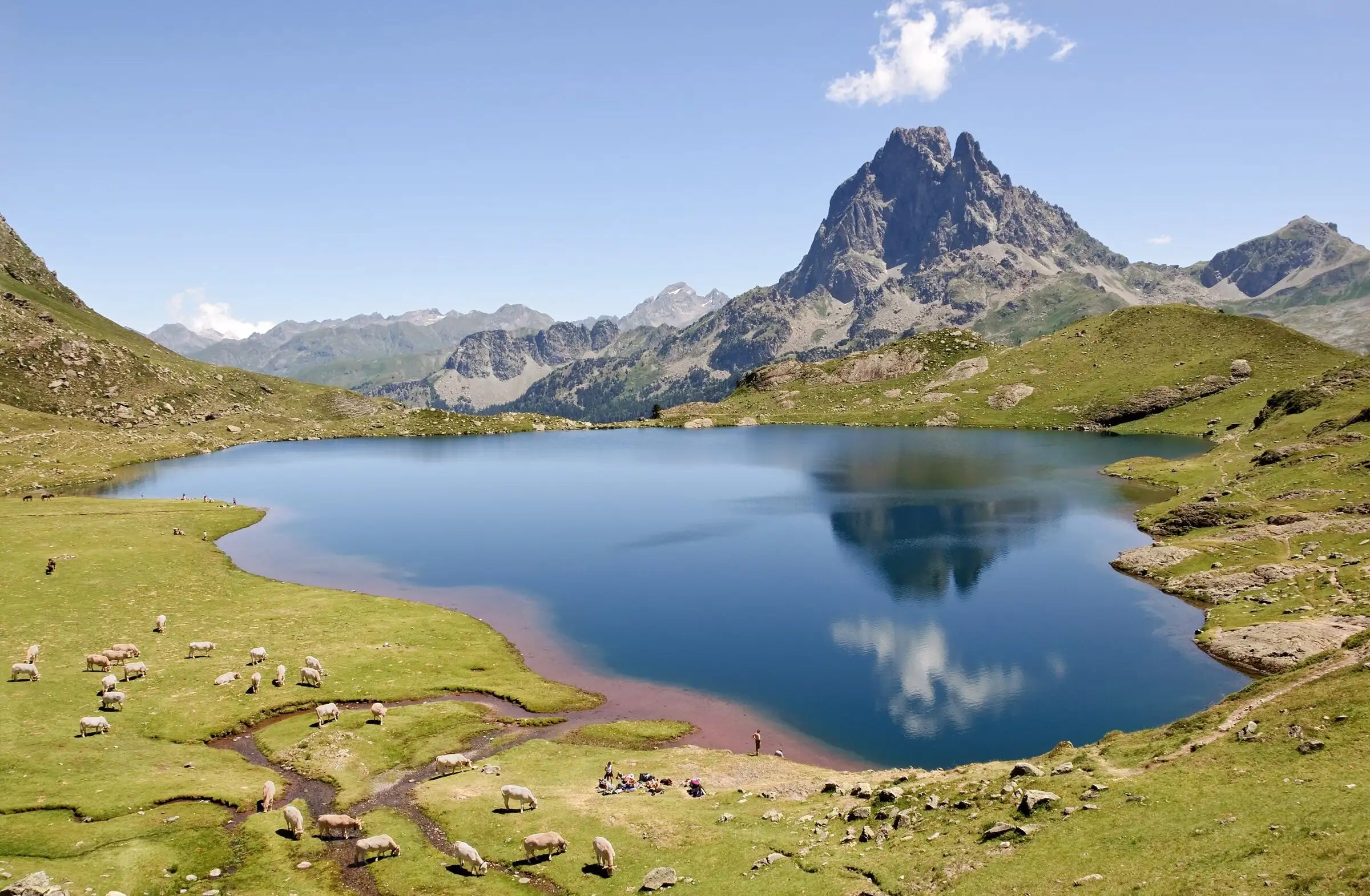 The Pic du Midi d'Ossau reflected in Lac Gentau, by the Ayous hut
